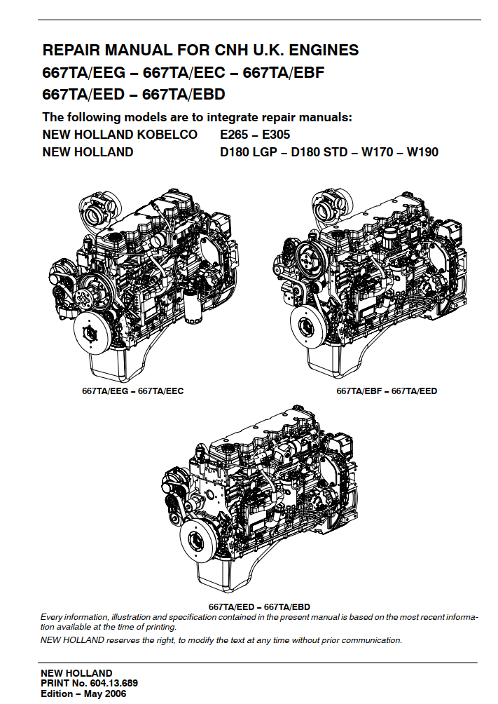 NEW HOLLAND KOBELCO 667TA SERIES DIESEL ENGINE