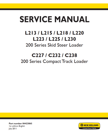 NEW HOLLAND L213 L215 L218 L220 L223 L225 L230 SKID STEER