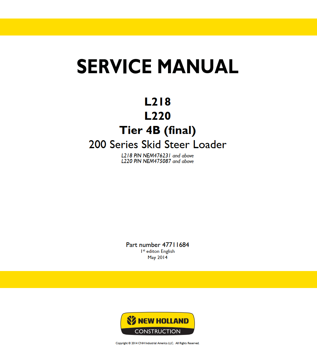 NEW HOLLAND L218 L220 TIER 4B 200 SERIES