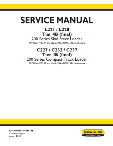 NEW HOLLAND L221 L228 C227 C232 C237 TIER 4B 200 SERIES LOADER
