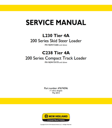 NEW HOLLAND L230 C238 TIER 4A 200 SERIES LOADER