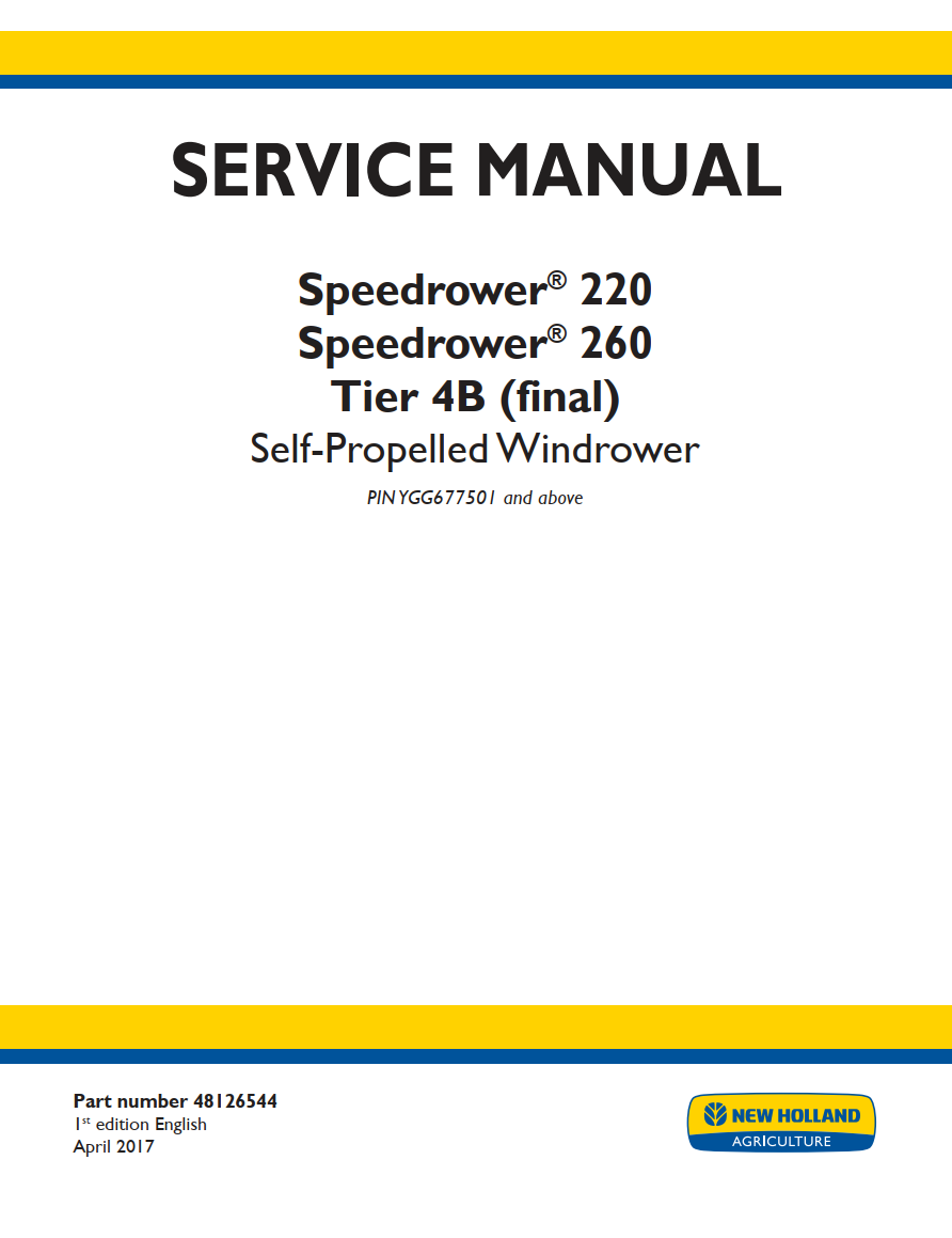 NEW HOLLAND SPEEDROWER 220 260 TIER 4B SELF PROPELLED WINDROWER