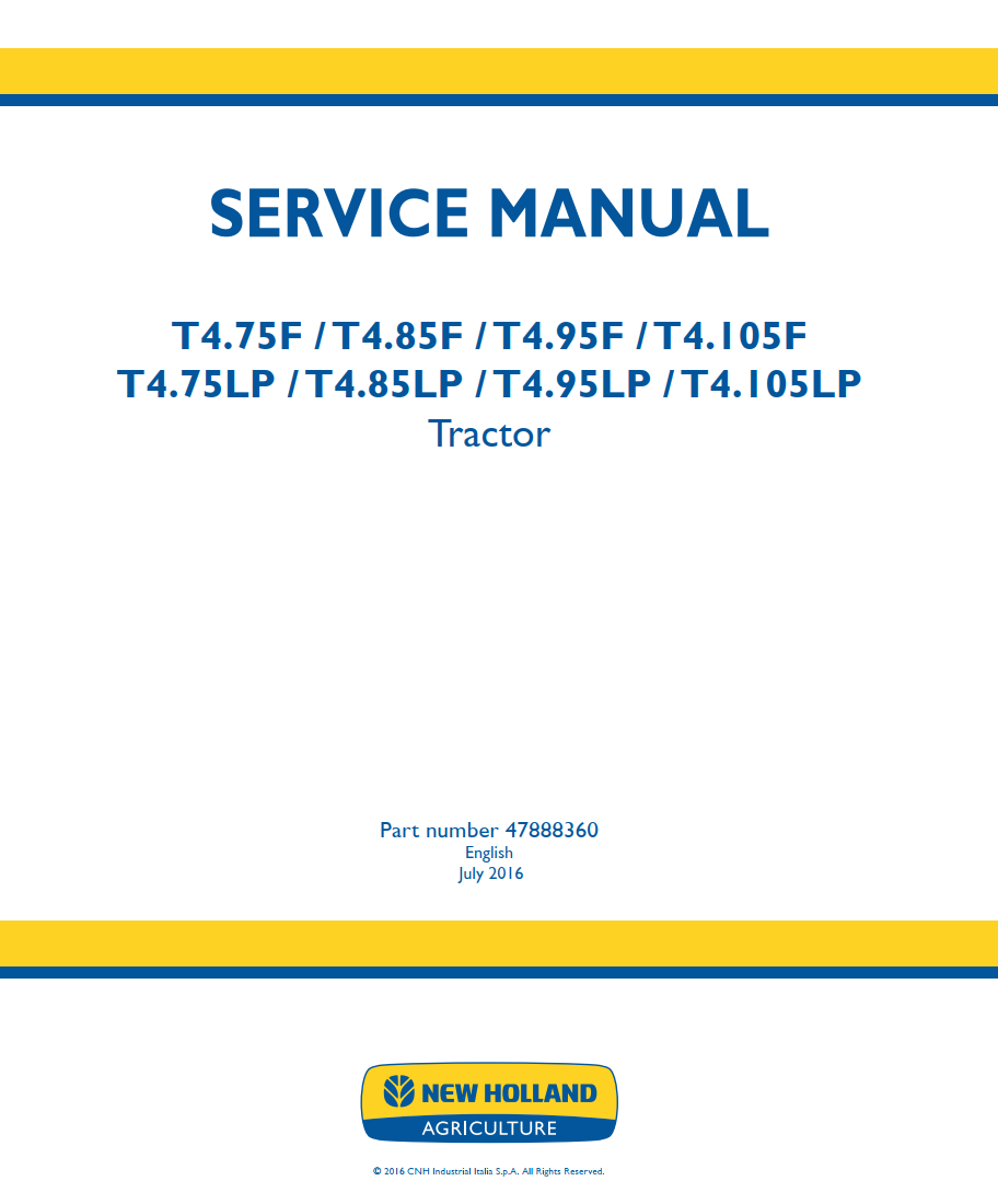 NEW HOLLAND T4.75F T4.85F T4.95F T4.105F T4.75LP T4.85LP T4.95LP T4.105LP TRACTOR