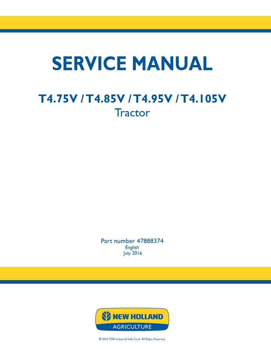 NEW HOLLAND T4.75N T4.85N T4.95N T4.105N T4.65V T4.75V T4.85V T4.105V TRACTOR