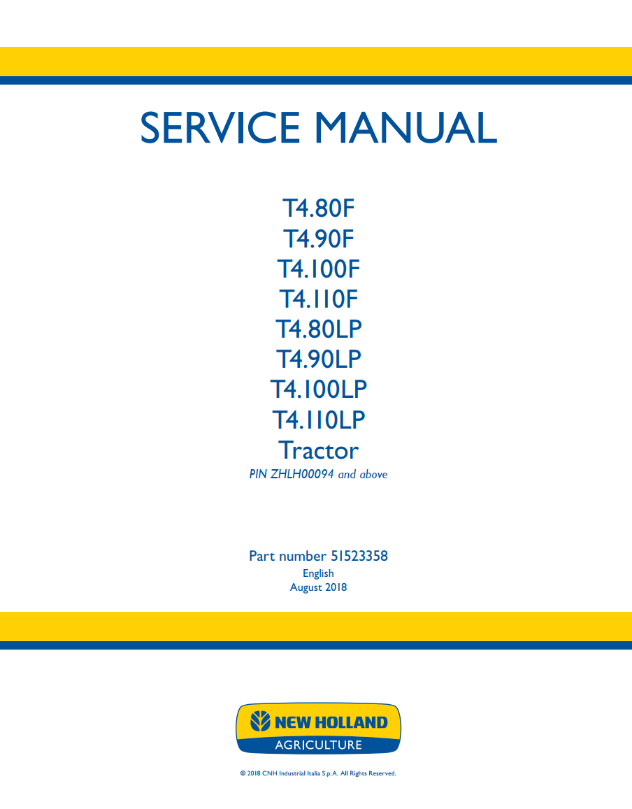 NEW HOLLAND T4.80F T4.90F T4.100F T4.110F T4.80LP T4.90LP T4.100LP T4.110LP TRACTOR