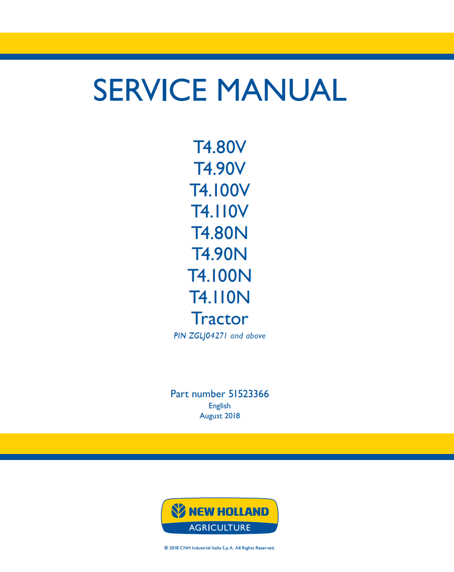 NEW HOLLAND T4.80V T4.90V T4.100V T4.110V T4.80N T4.90N T4.100N T4.110N TRACTOR