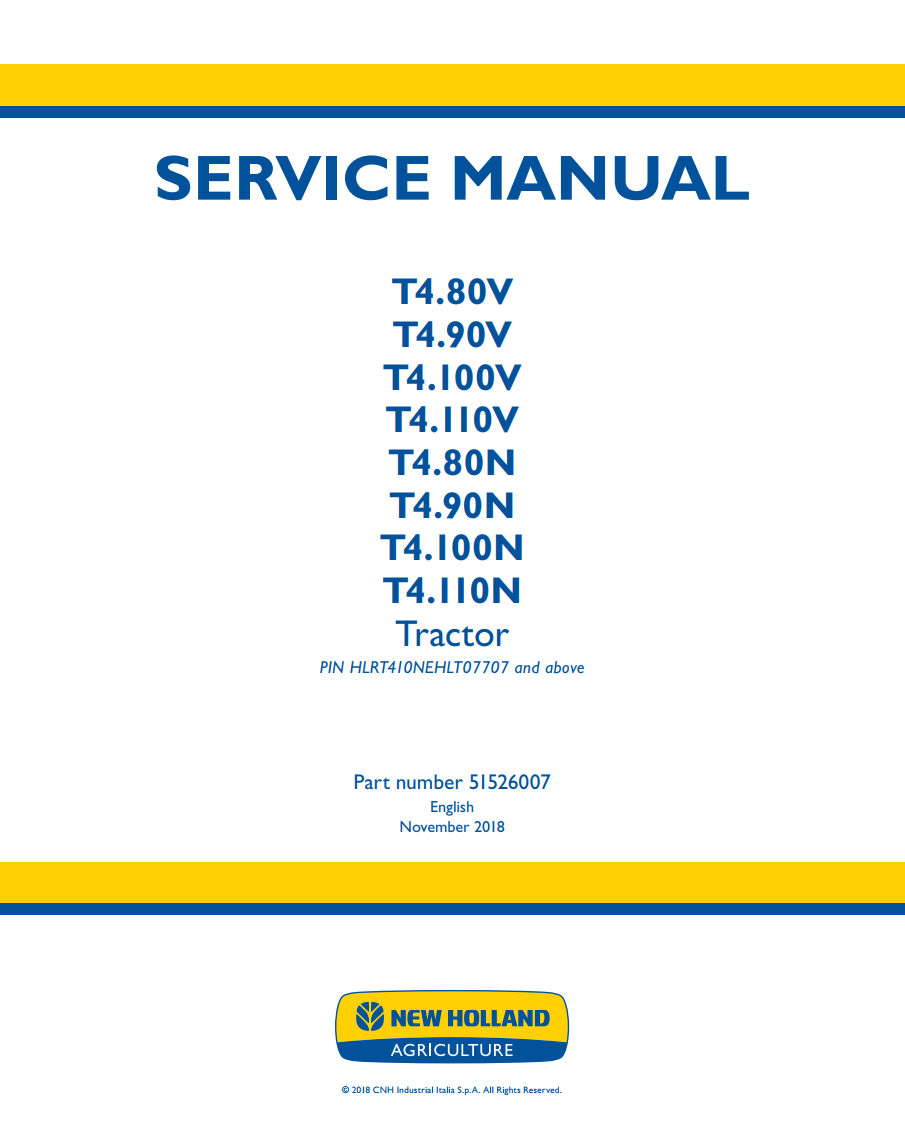 NEW HOLLAND T4.80V T4.90V T4.100V T4.110V T4.80N T4.90N T4.100N T4.110N TRACTOR