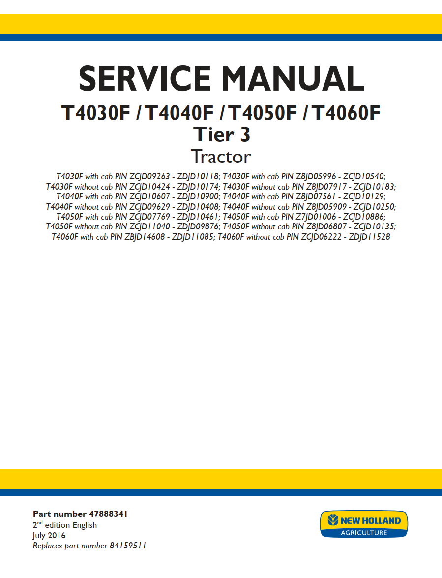 NEW HOLLAND T4030F T4040F T4050F T4060F TIER 3 TRACTOR