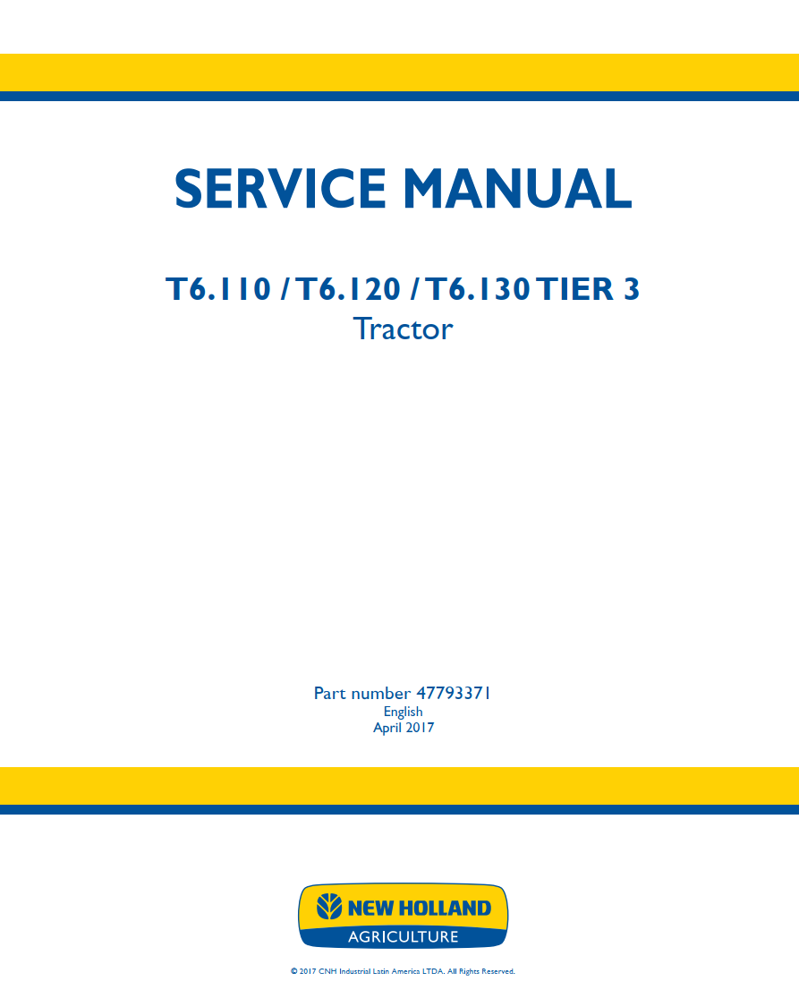 NEW HOLLAND T6 T6.110 T6.120 T6.130 TIER 3 III TRACTOR