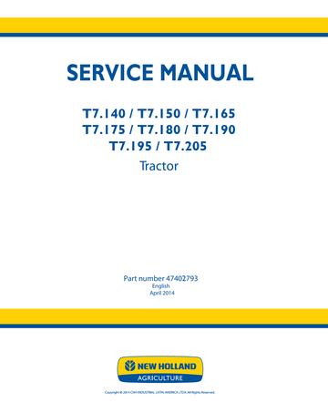 NEW HOLLAND T7.140 T7.150 T7.165 T7.175 T7.180 T7.190 T7.195 T7.205 TRACTOR