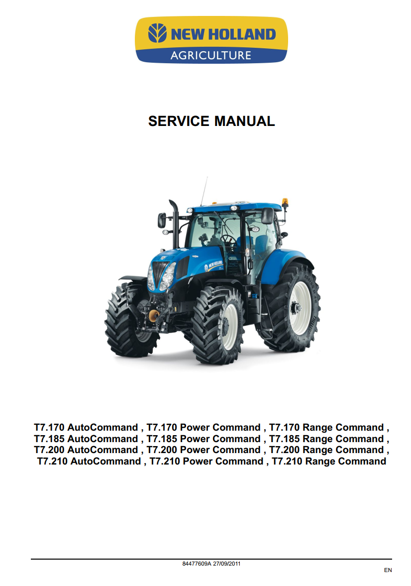 NEW HOLLAND T7.170 T7.185 T7.200 T7.210 AUTO RANGE POWER COMMAND TRACTOR