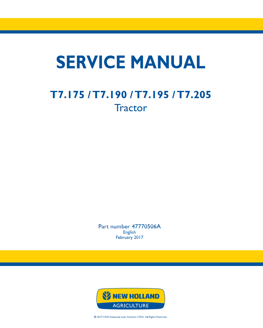 NEW HOLLAND T7.175 T7.190 T7.195 T7.205 TIER 3 TRACTOR