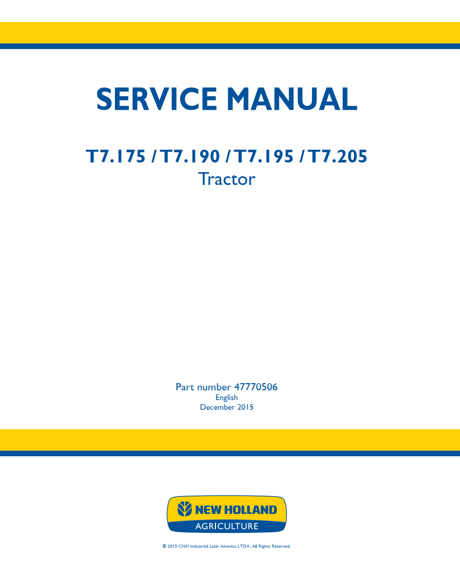 NEW HOLLAND T7.175 T7.190 T7.195 T7.205 TIER 3 TRACTOR