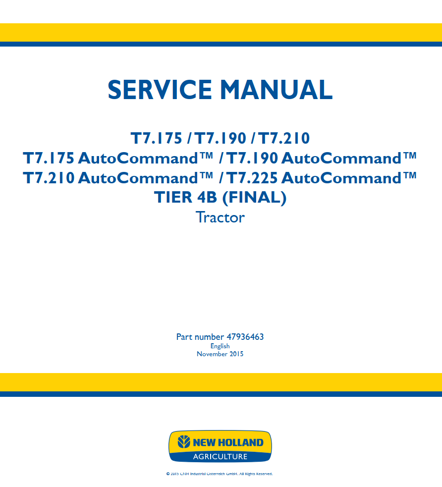 NEW HOLLAND T7.175 T7.190 T7.210 AUTO COMMAND TIER 4B TRACTOR