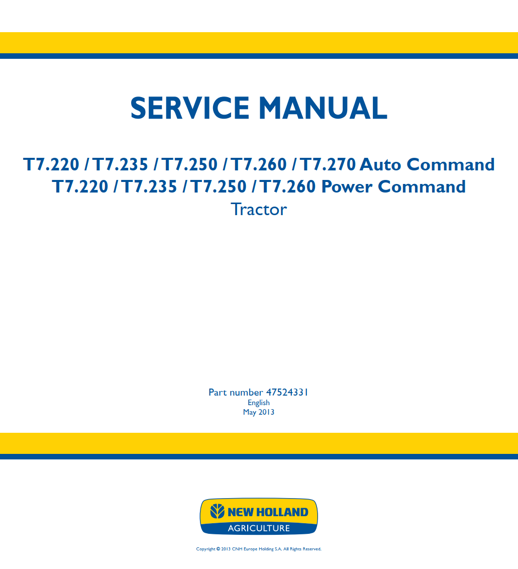 NEW HOLLAND T7.220 T7.235 T7.250 T7.260 T7.270 AUTO & POWER COMMAND TRACTOR