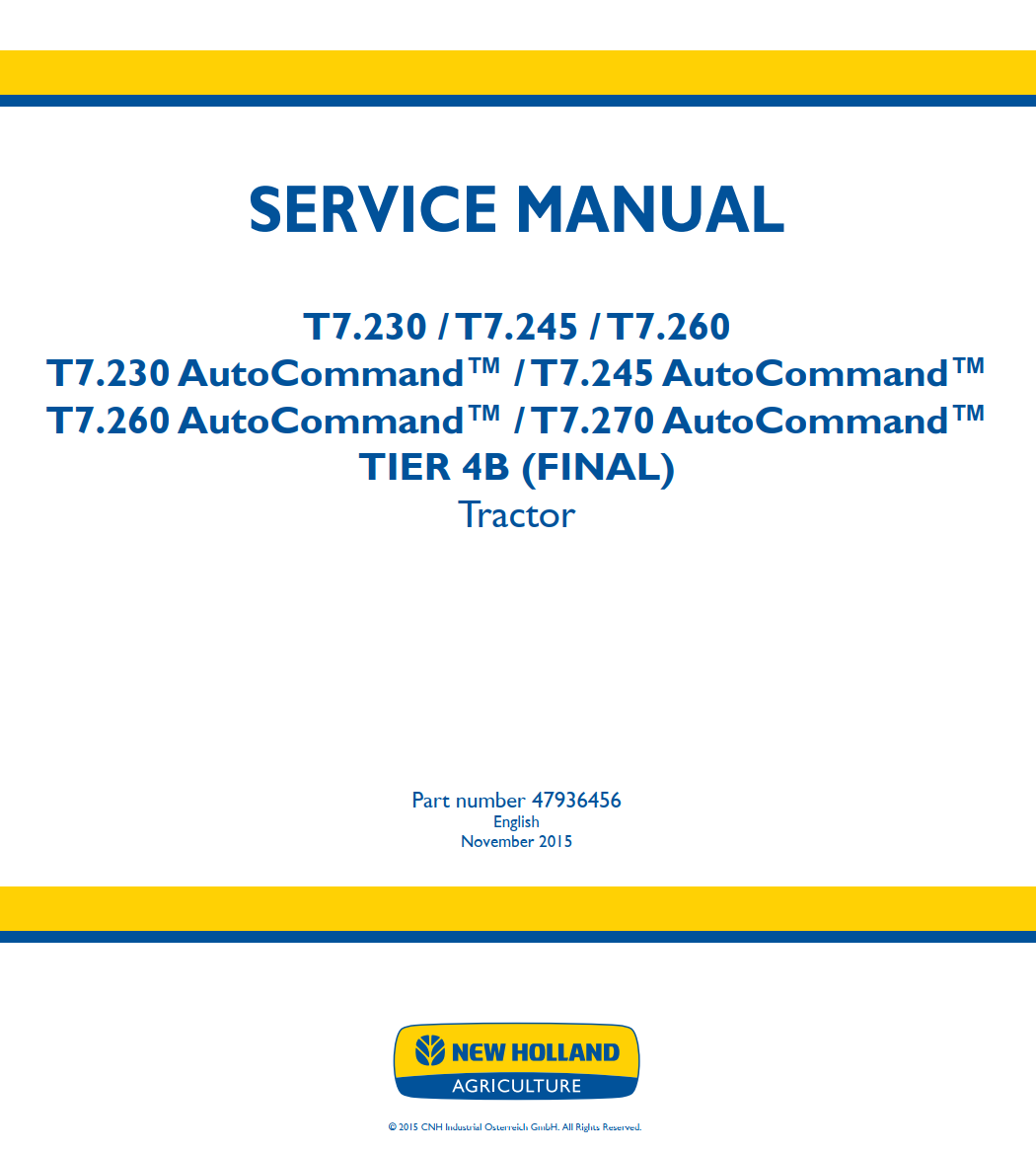 NEW HOLLAND T7.230 T7.245 T7.260 TIER 4B AUTO COMMAND TRACTOR
