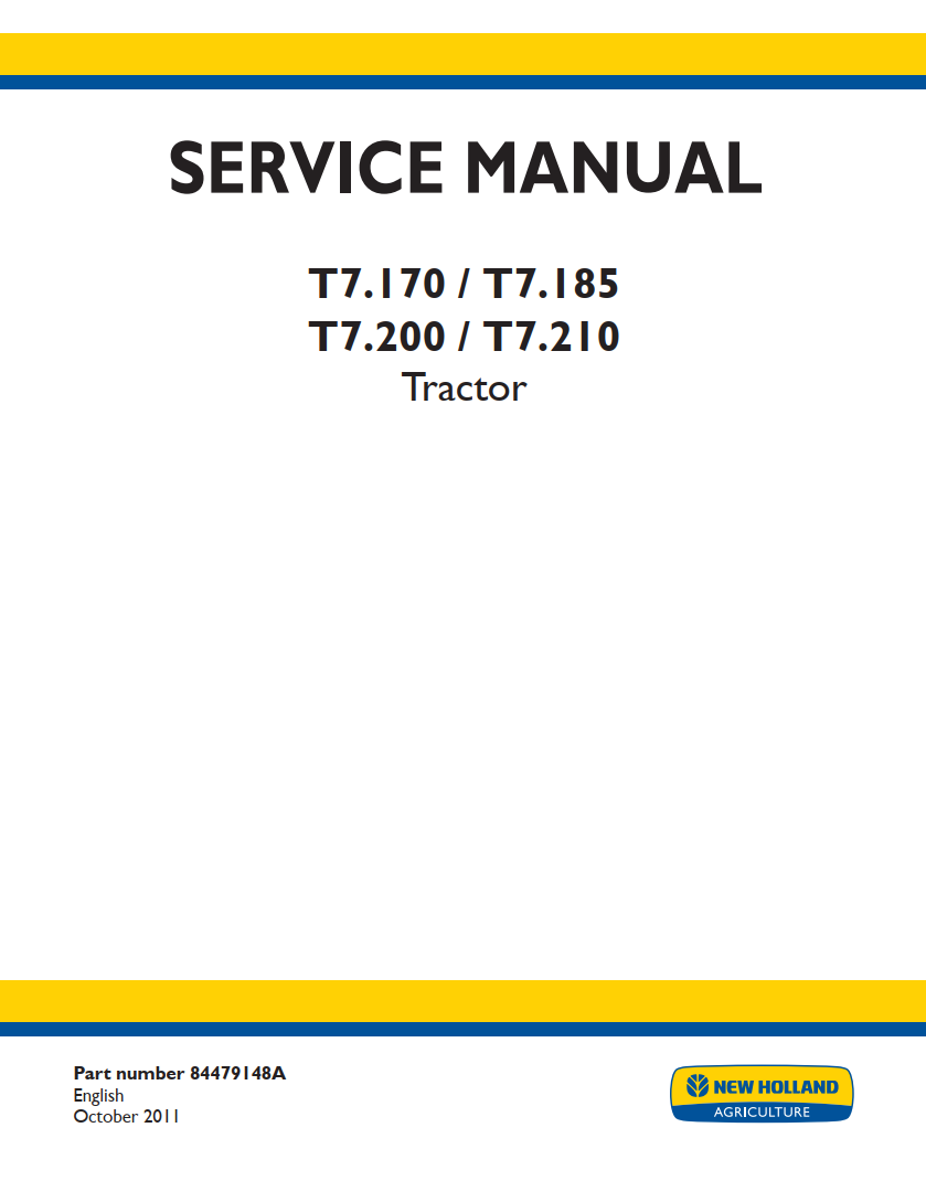 NEW HOLLAND T7 SERIES T7.170 T7.185 T7.200 T7.210 TRACTOR