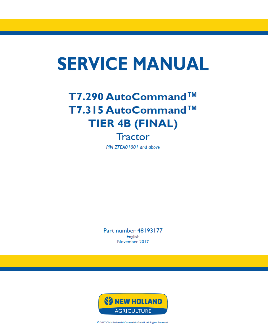NEW HOLLAND T7 SERIES T7.290 T7.315 AUTO COMMAND TIER 4B TRACTOR