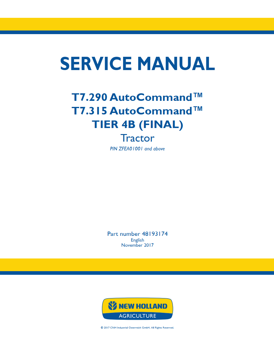 NEW HOLLAND T7 SERIES T7.290 T7.315 AUTO COMMAND TIER 4B TRACTOR