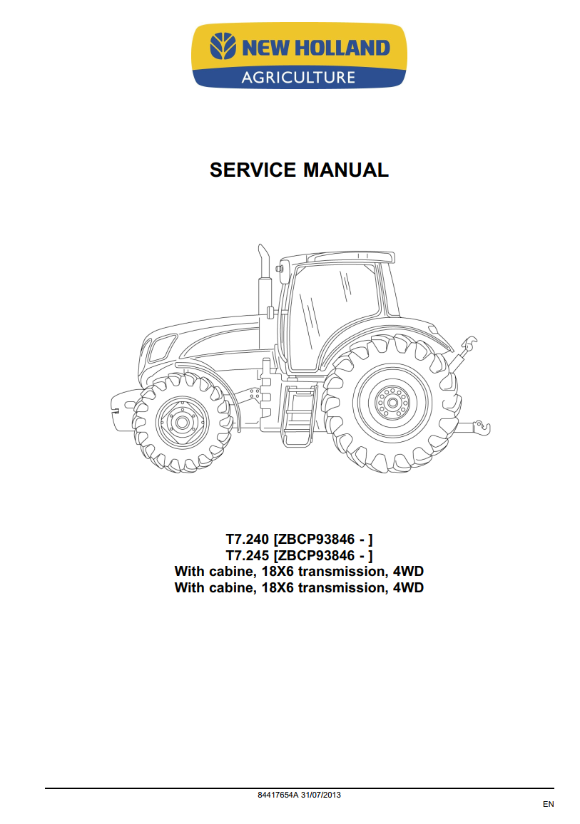 NEW HOLLAND T7 T7.240 T7.245 4WD WITH CABIN TRACTOR