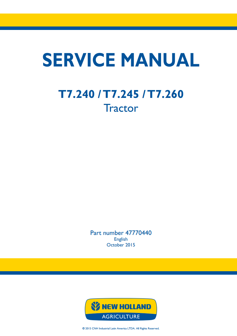 NEW HOLLAND T7 T7.240 T7.245 T7.260 TIER 3 III TRACTOR