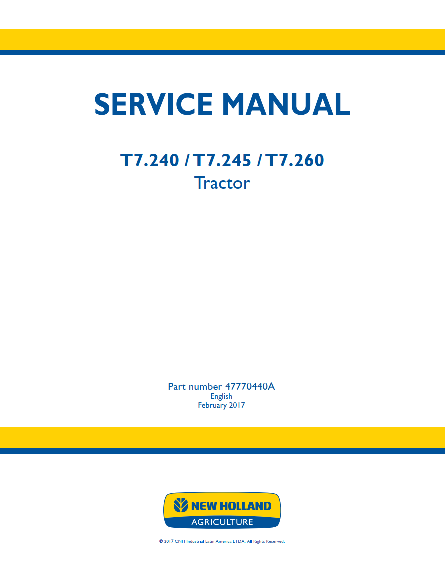 NEW HOLLAND T7 T7.240 T7.245 T7.260 TIER 3 III TRACTOR
