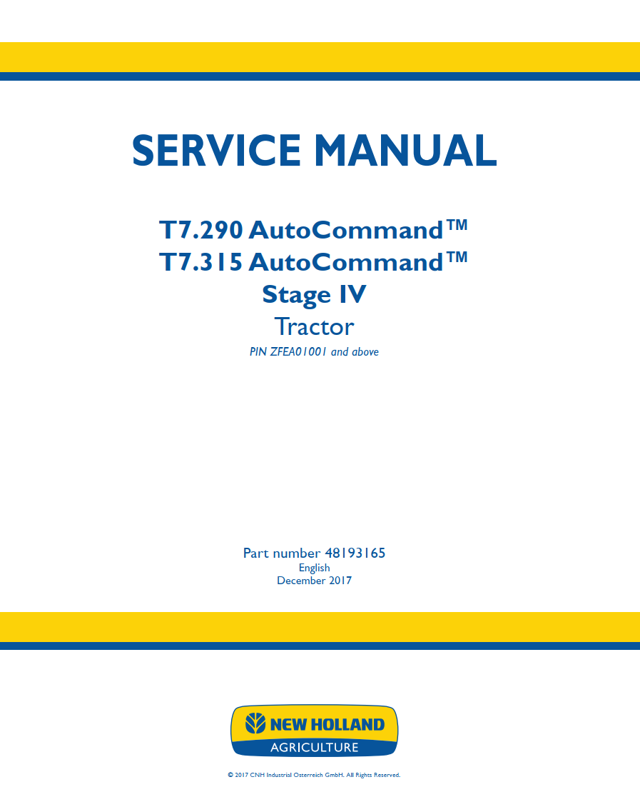 NEW HOLLAND T7 T7.290 T7.315 AUTO COMMAND STAGE 4 IV TRACTOR