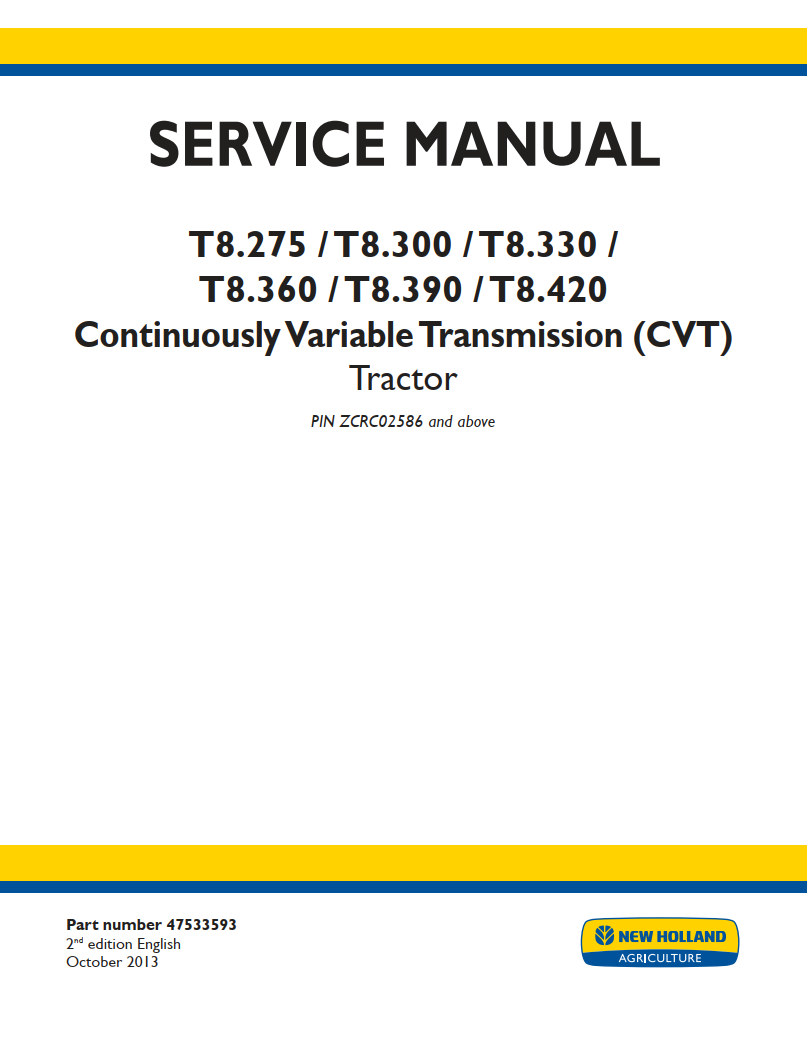 NEW HOLLAND T8.275 T8.300 T8.330 T8.360 T8.390 T8.420 CVT 