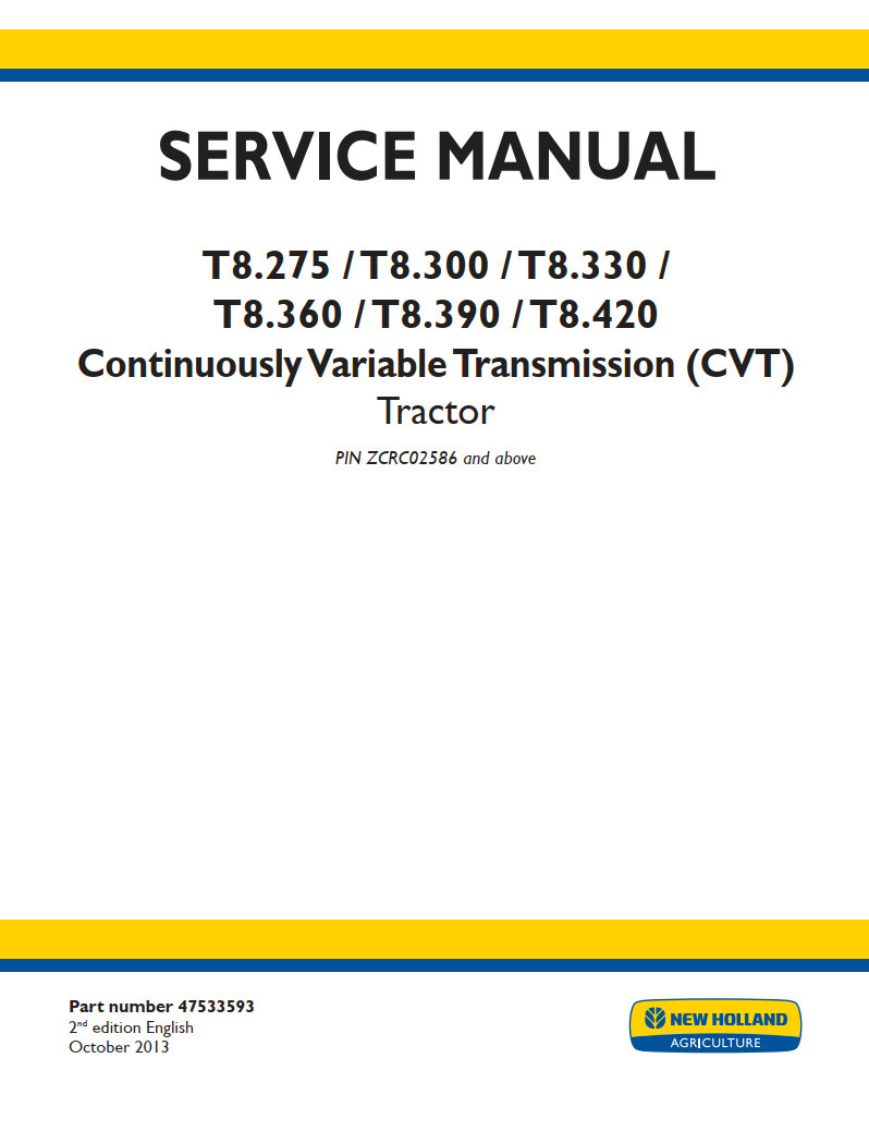 NEW HOLLAND T8.275 T8.300 T8.330 T8.360 T8.390 T8.420 CVT TRACTOR