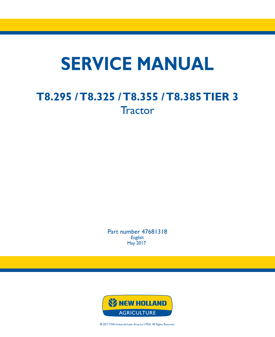 NEW HOLLAND T8.295 T8.325 T8.355 T8.385 TIER 3 III TRACTOR