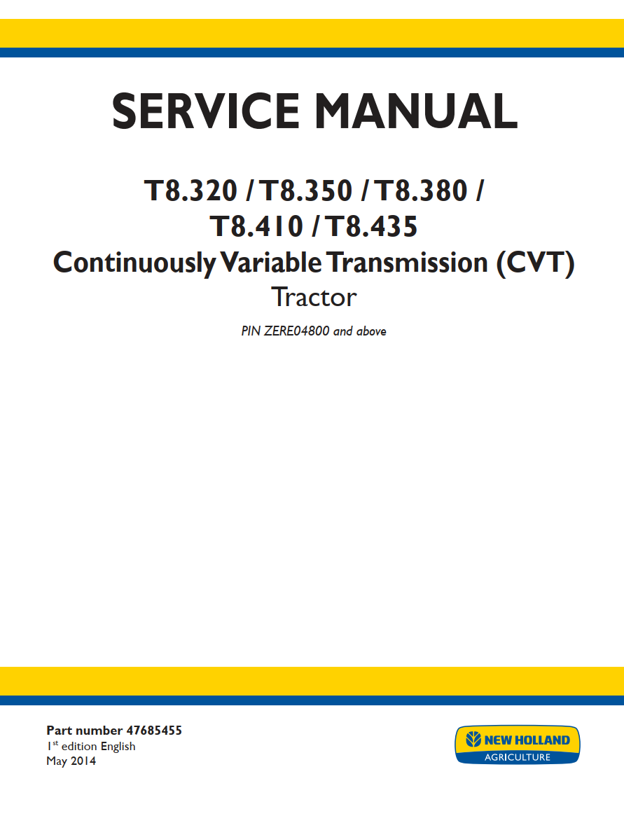 NEW HOLLAND T8.320 T8.350 T8.380 T8.410 T8.435 CVT PST TRACTOR