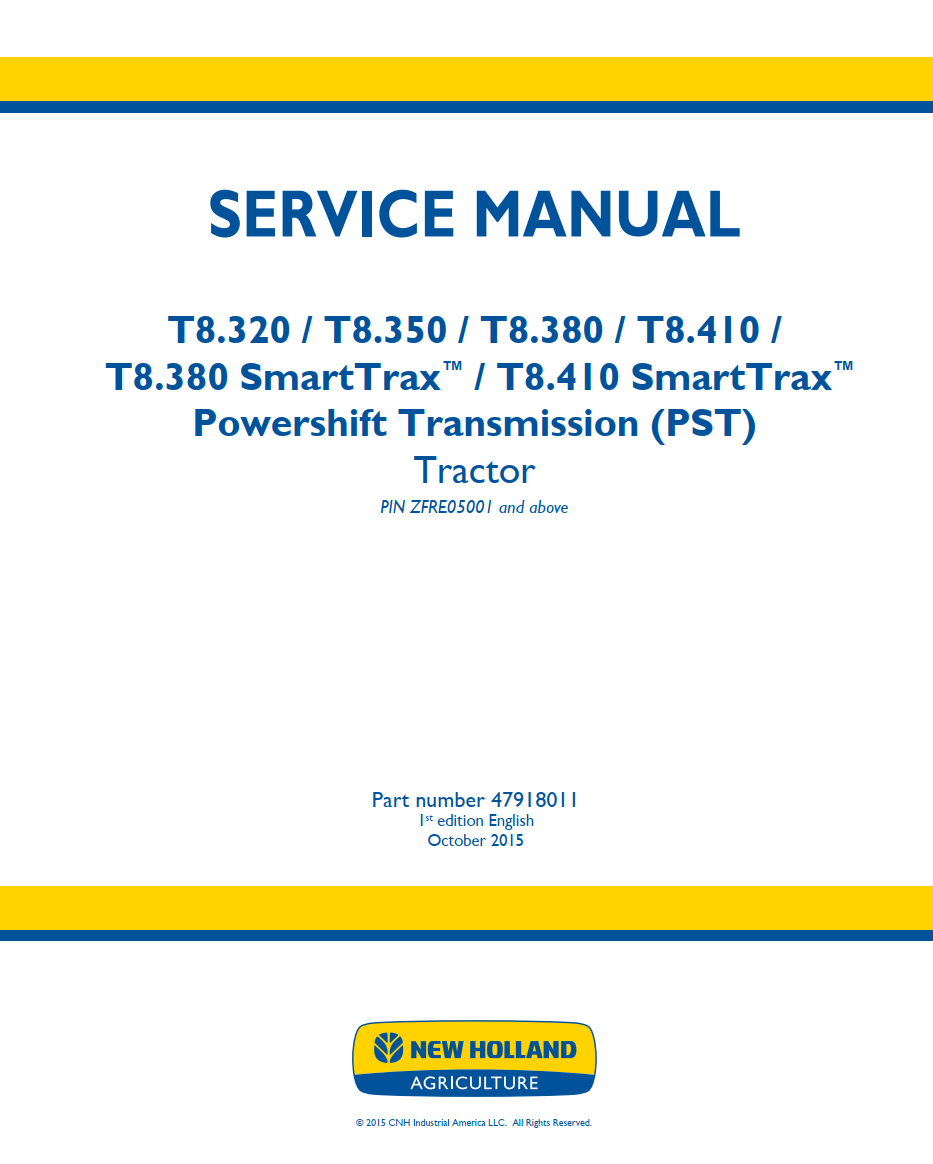 NEW HOLLAND T8.320 T8.350 T8.380 T8.410 T8.435 SMARTTRAX PST TRACTOR 