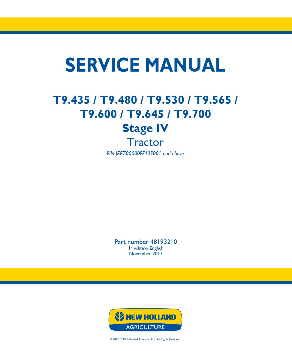 NEW HOLLAND T9.435 T9.480 T9.530 T9.565 T9.600 T9.645 T9.700 STAGE 4 TRACTOR