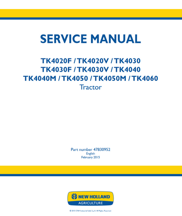 NEW HOLLAND TK4020F TK4020V TK4030 TK4030F TK4030V TK4040 TK4040M TK4050 TK4050M TK4060 TRACTOR