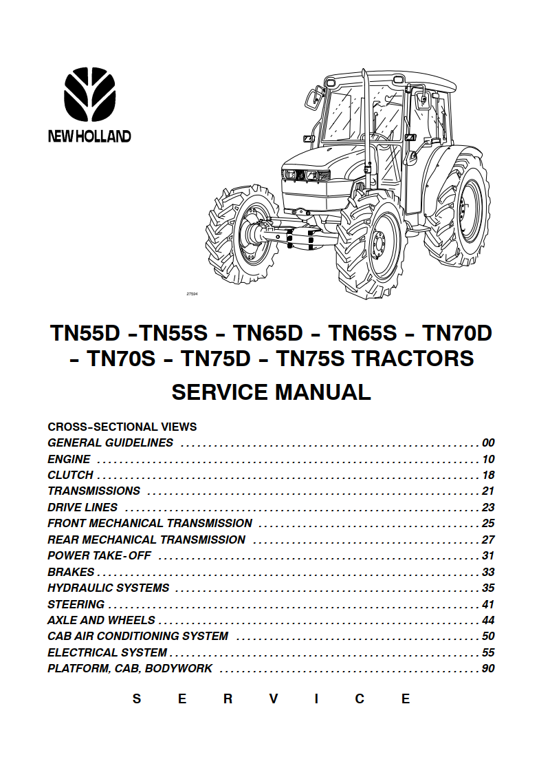 NEW HOLLAND TN55D TN55S TN65D TN65S TN70D TN70S TN75D TN75S TRACTOR
