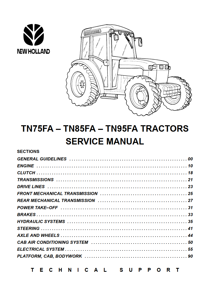 NEW HOLLAND TNFA SERIES TN75FA TN85FA TN95FA TRACTOR