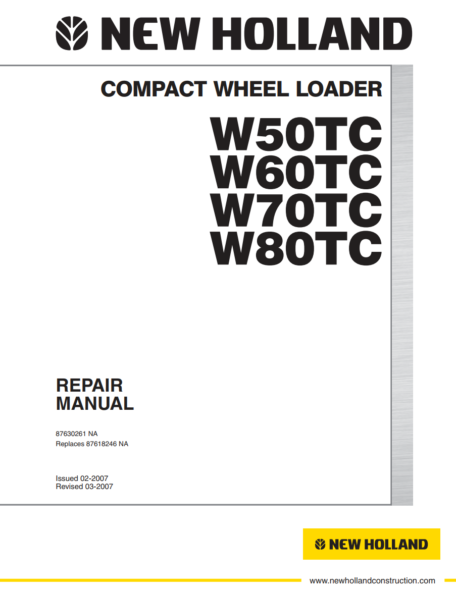 NEW HOLLAND W50TC W60TC W70TC W80TC COMPACT WHEEL LOADER