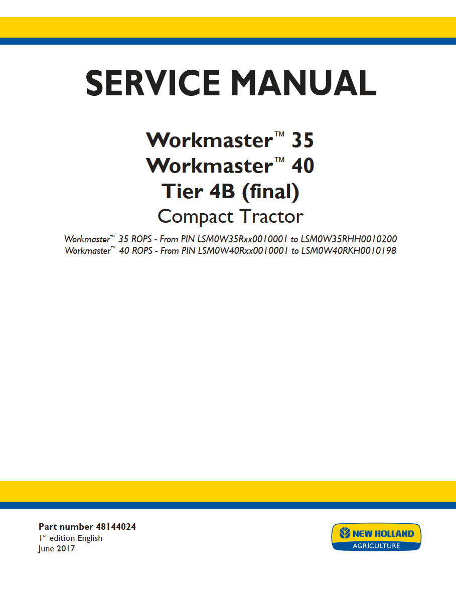 NEW HOLLAND WORKMASTER 35 40 TIER 4B COMPACT TRACTOR