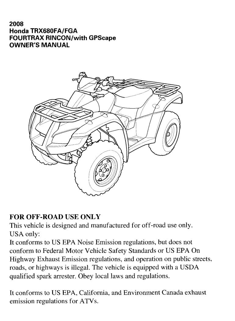 HONDA TRX680FA TRX680 FGA ATV 2006-2011