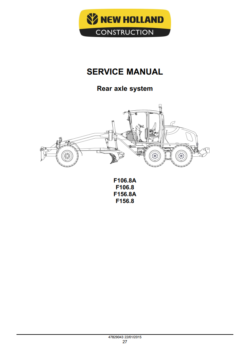 NEW HOLLAND F106.8 F106.8A F156.8 F156.8A MOTOR GRADER