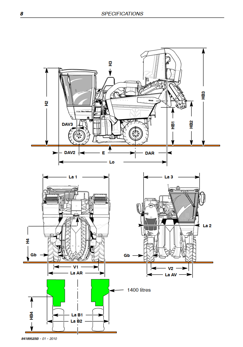 NEW HOLLAND VL5060 VL5080 VL5090 VL6040 VL6050 VL6060 VL6070 VL6080 VL6090 VM3080 VM3090 VM4090 VN2090 GRAPE HARVESTER