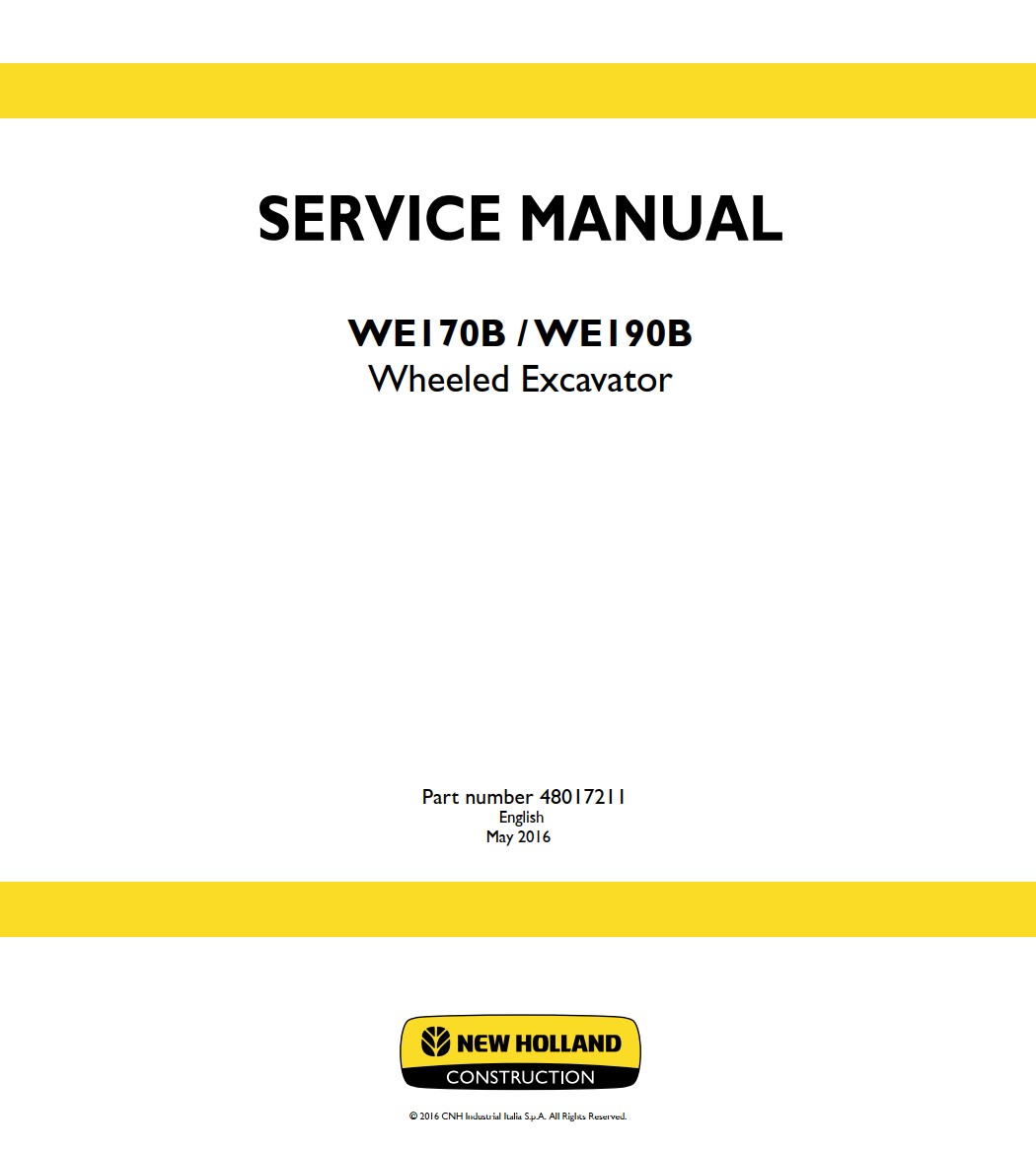 NEW HOLLAND WE170B WE190B WHEELED EXCAVATOR WORKSHOP SERVICE REPAIR MANUAL