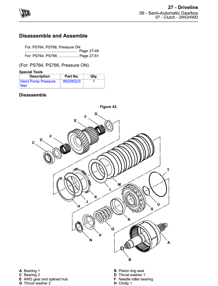 JCB PS760 PS764 PS766 TRANSMISSION AXLE