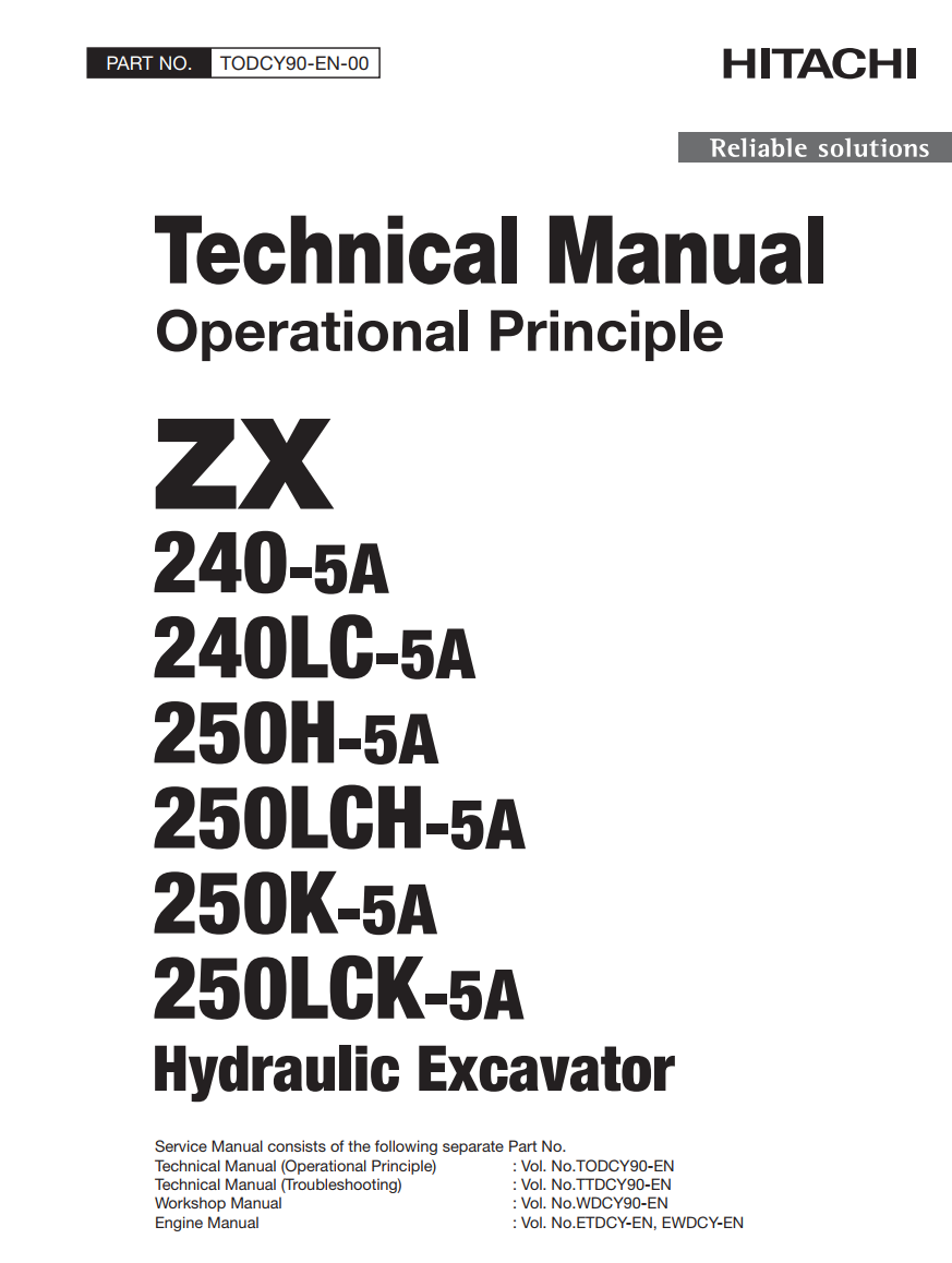 HITACHI ZX 240-5A 240LC-5A 250H-5A 250LCH-5A 250K-5A 250LCK-5A DIGGER
