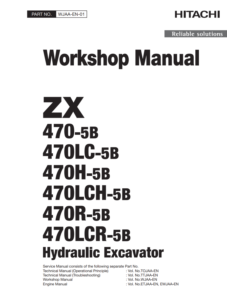 HITACHI ZX 470-5B 470LC-5B 470H-5B 470LCH-5B 470R-5B 470LCR-5B EXCAVATOR WORKSHOP, TECHNICAL, DIAGRAMS MANUAL