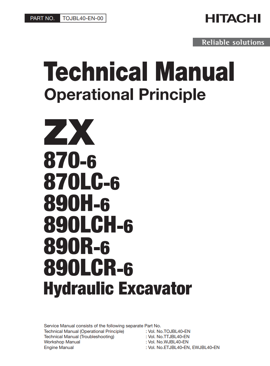 HITACHI ZX870-6 870LC-6 890H-6 890LCH-6 890R-6 890LCR-6 DIGGER