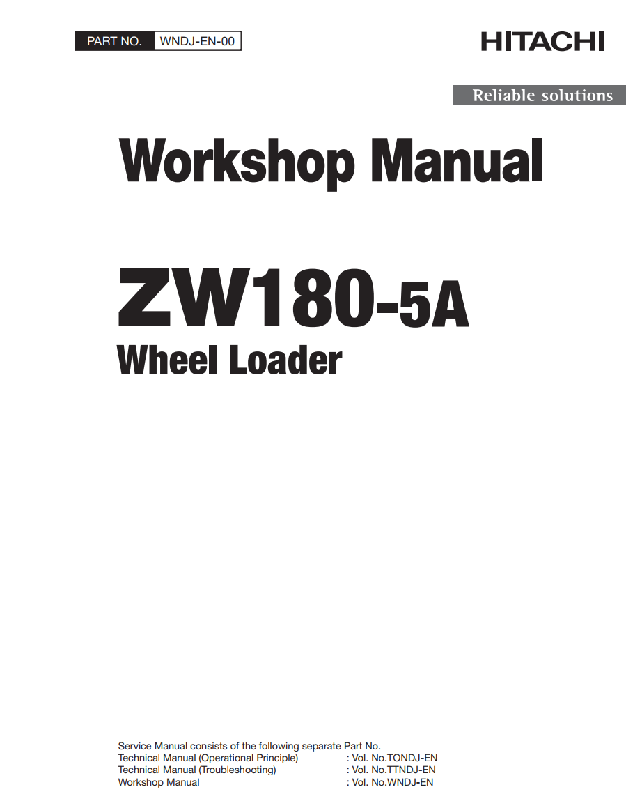 HITACHI ZW180-5A WHEEL LOADER WORKSHOP, TROUBLESHOOTING MANUAL