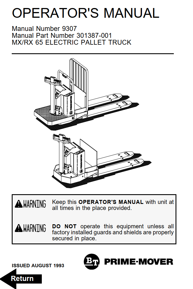 BT MX65 RX65 LOW LIFT PALLET FORKLIFT