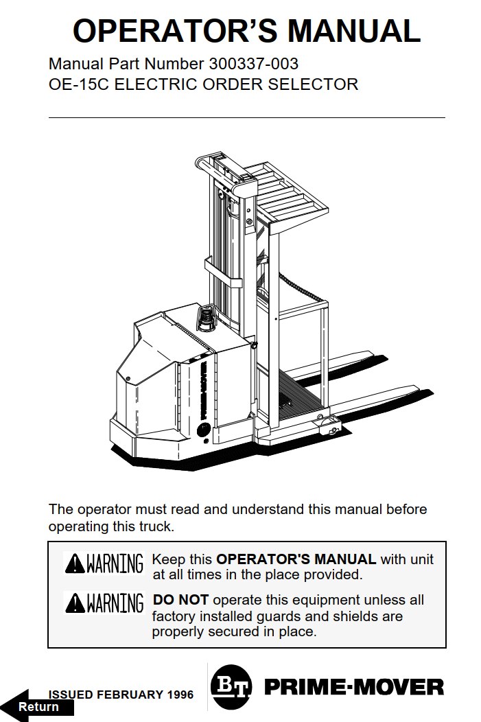 BT OE-15C ELECTRIC ORDER SELECTOR FORKLIFT