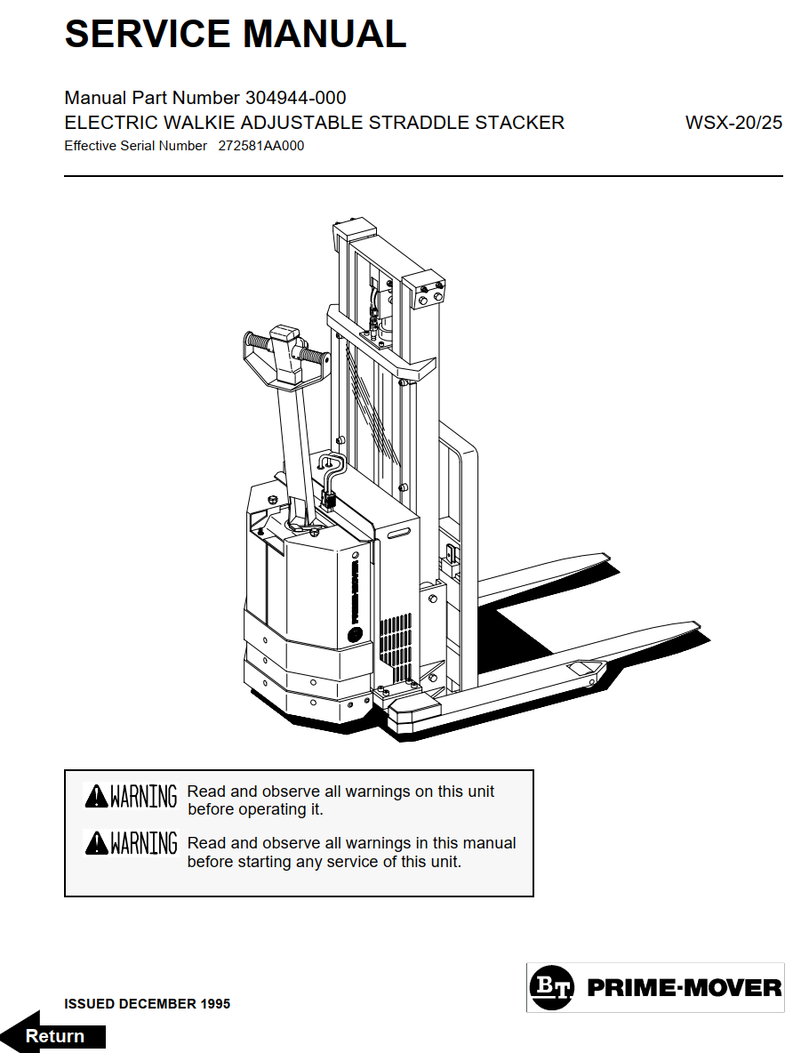 BT WRX-20 WRX-25 ELECTRIC ELECTRIC WALKIE TRUCK